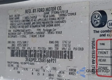 2010 Ford Fusion Hybrid from USA, damaged, VIN 3FADP0L32AR166921